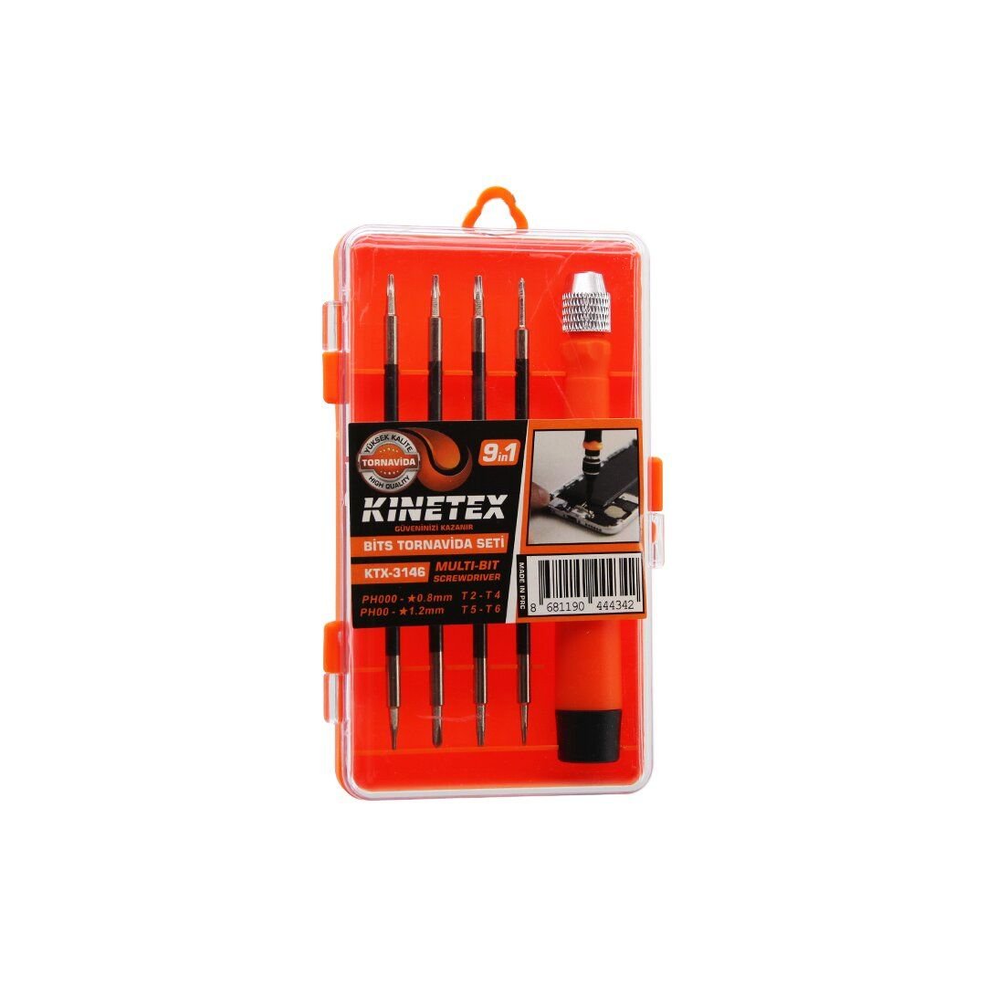 KINETEX KTX-3146 ( 9İN1 ) ( SAATÇİ & TELEFONCU ) BİTS TORNAVİDA UÇ SETİ ( 4PCS ÇİFT TARAFLI UÇ=8 UÇ + 1-T.VİDA SAPI )*24X8