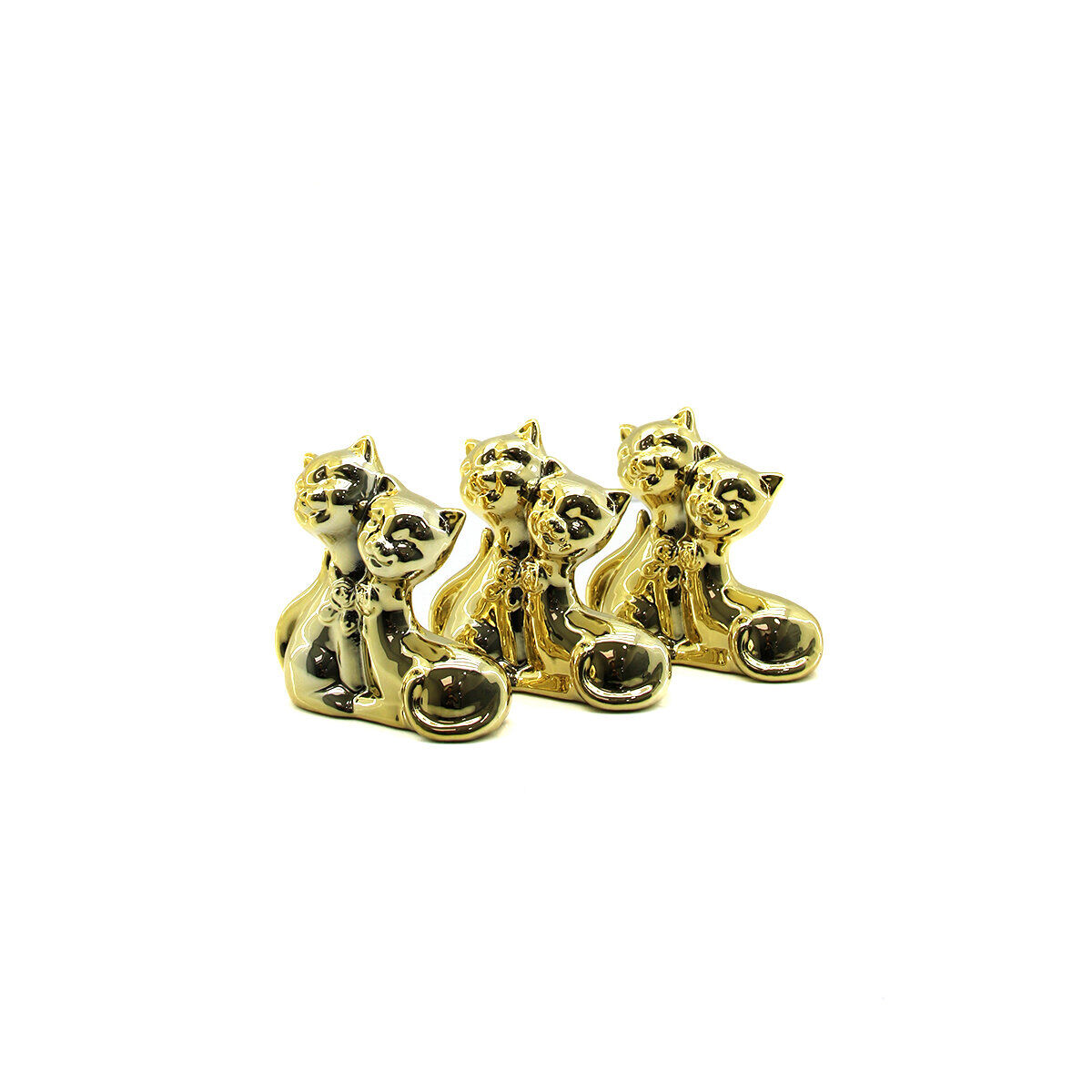 İBİCO İ12-143 ( ÇİFT KEDİ & ORTA ) ( GOLD & SERAMİK ) BİBLO & DEKORATİF SÜS EŞYASI*12X12