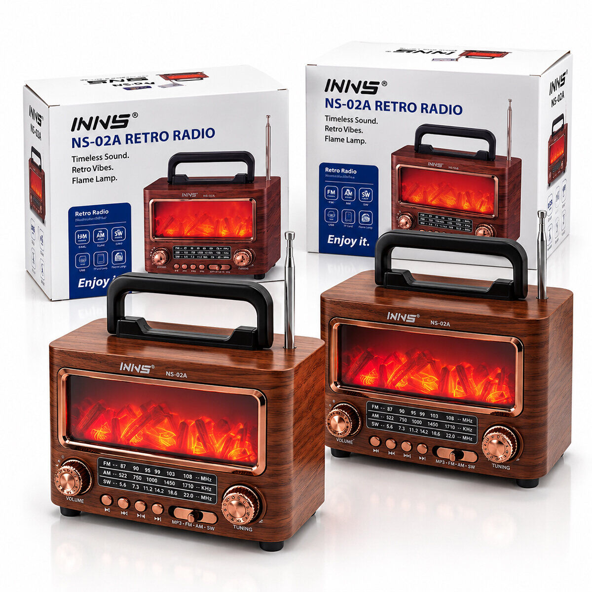 NNS NS-02A PL-4731 ( İBRELİ ) ŞÖMİNELİ RADYO & RETRO ( AM & FM & SW )( USB & TYPE-C SARJLI )( BT & TF & USB ) SPEAKER*30