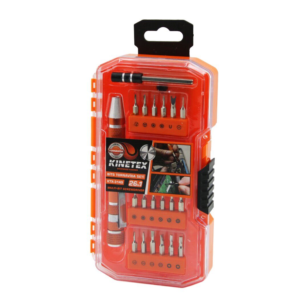 KINETEX KTX-3149 ( 26İN1 ) BİTS TORNAVİDA UÇ SETİ ( 24PCS UÇ + 1-KALEM MODEL T.VİDA SAPI + 1-UZATMA ADAPTÖRÜ )*10X10