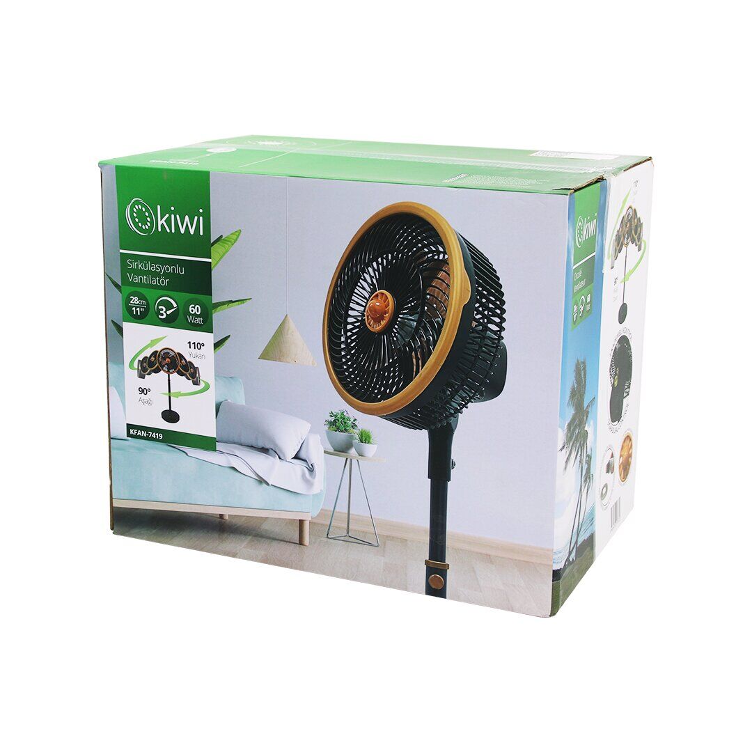 KİWİ KFAN-7419 ( 11'' & 28CM ) ( SİRKÜLASYONLU VANTİLATÖR ) ( 60W ) ( 3 KADEME HIZ ) ( 4 METAL KANAT ) ( Y: 97CM )*1
