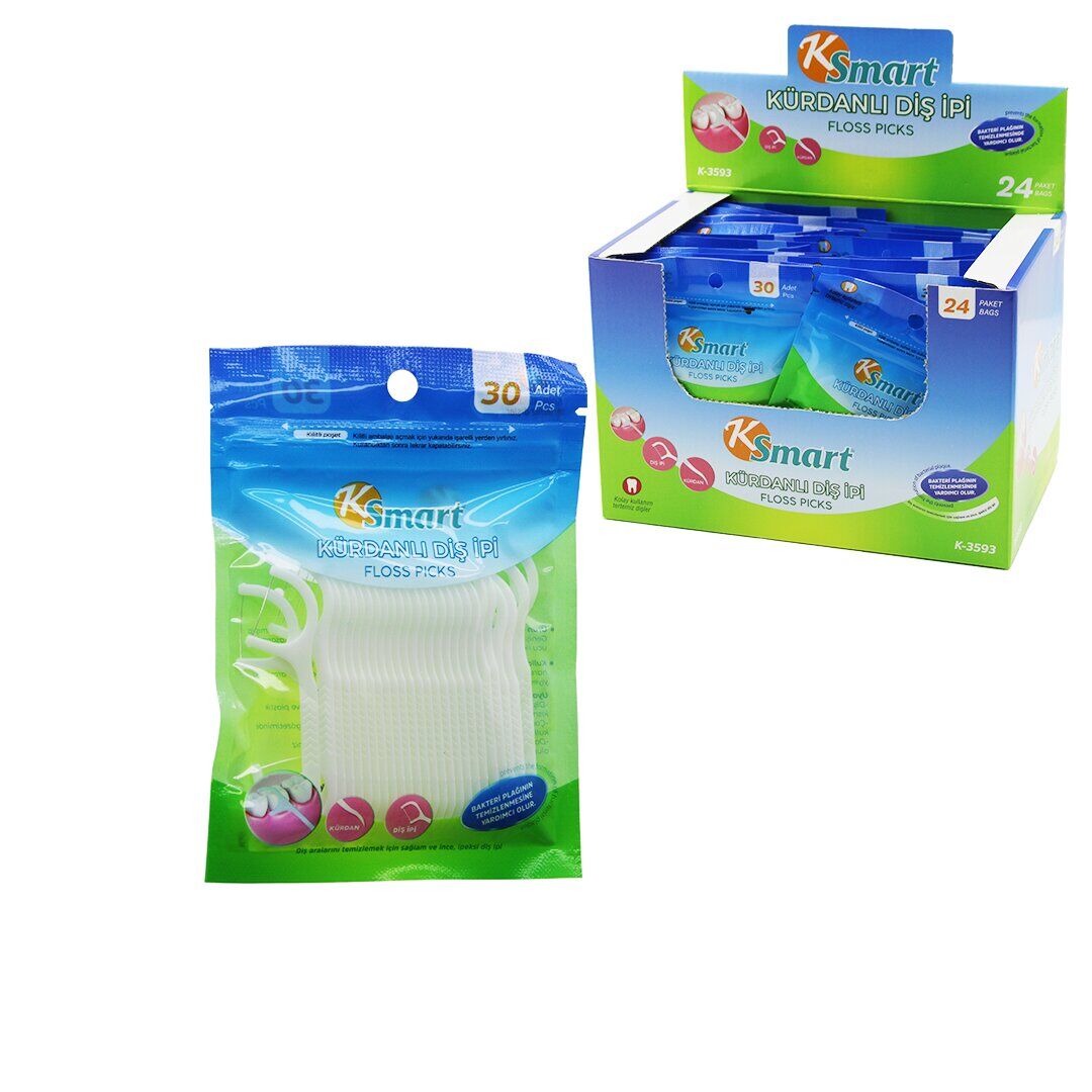 KSMART K-3593 ( POŞETLİ ) ( 30PCS ) KÜRDANLI DİŞ İPİ*24X24