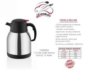 COOKER CKR-2004 ( 1.5LT ) (304 ÇELİK) TERMOS (INOX SERİSİ) (12 SAAT SICAK & 24 SAAT SOĞUK) (ÇİFT CONTALI KAPAK)*12