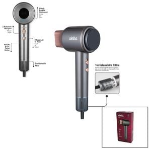 SİNBO SHD-1717 (BLDC TURBO MOTOR) (TOKMAK MODEL) SAÇ KURUTMA MAKİNESİ (1600W) (2-KDM.HIZ) (3-KDM.SICAKLIK) (YAPIŞKANLI ASKI)*8