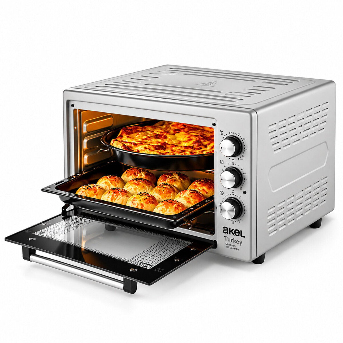 AKEL AF-280 ( SAATLİ ) KARE MİDİ FIRIN ( 1200W & 32LT HACİM ) ( 3 KADEMELİ GÜÇ ) ( AYARLANABİLİR TERMOSTAT )*1