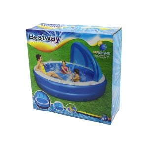 BESTWAY-54337 (2 HALKA) (850LT) (YUVARLAK) (AİLE) MAVİ ŞİŞME HAVUZ (GENİŞ GÜNEŞLİKLİ) (241X241X140CM) (DERİN:50CM) (6+YAŞ )*2=K
