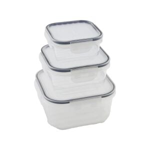 QUİCK QLUX L-00860-2 (3PCS= 400-800-1400ML) SIZDIRMAZ SAKLAMA KABI SET (ŞEFFAF PLS.KAP) (KİLİTLİ & CONTALI & BUĞULU PLS.KAPAK)*18=K