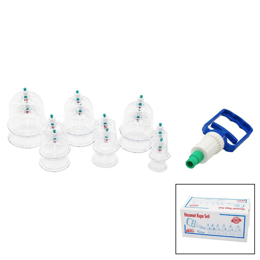 KRT-1013 (12PCS) HACAMAT KUPA MASAJ SETİ (1-POMPA+NO-6:4AD & NO-7-5-4:2 ŞER AD& NO-3: 1AD& NO-2:1AD) MİKA KRİSTAL PLS.*40