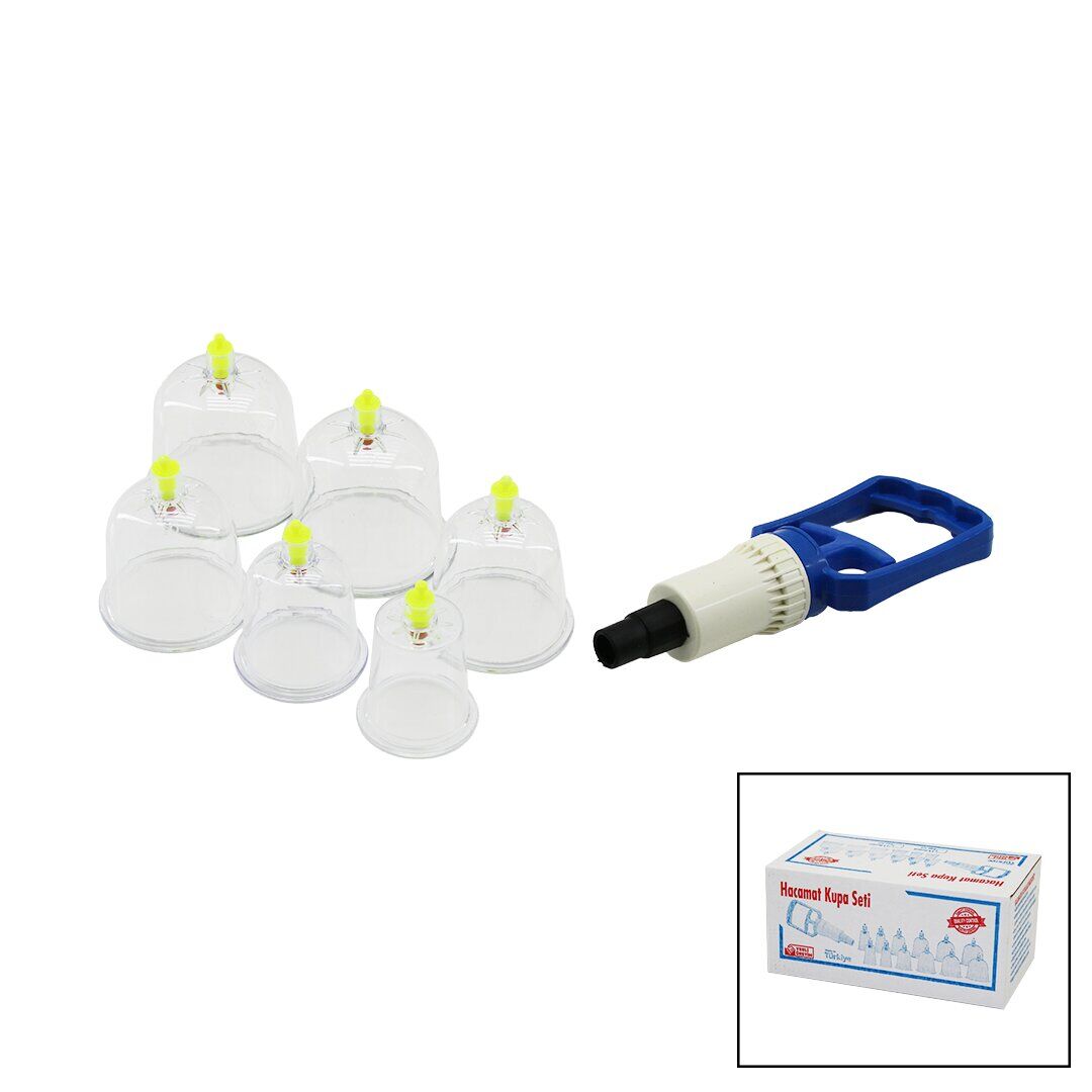 KRT-1012 ( 6PCS ) HACAMAT KUPA MASAJ SETİ ( POMPA: 1AD + NO-7: 2AD & NO-6: 2AD & NO-5: 1AD & NO-4: 1AD ) MİKA KRİSTAL PLS.*40