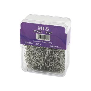 MLS STEEL PINS TOPLU İĞNE ( 0.60X34MM ) ( 250GR ) ( ŞEFFAF MİKA KRİSTAL PLS.KUTULU AMBALAJ ) ( BRKT-461635 )*1X72