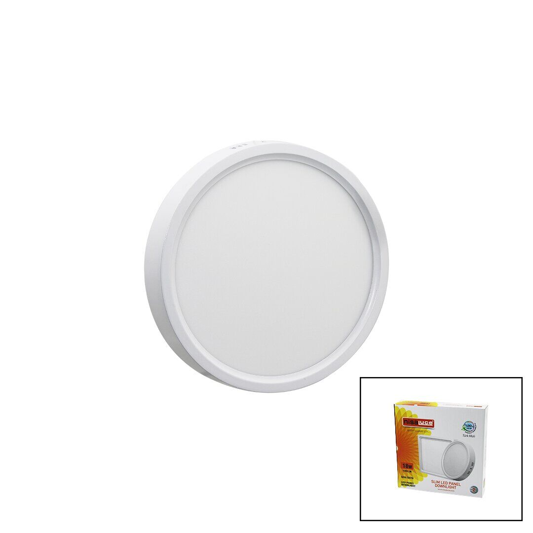 NİSALUCE EPL-18SÜ EPL-018YSU (18W) (BEYAZ METAL KASA) (SIVA ÜSTÜ) (YUVARLAK) LED SLİM PANEL (20.5CM)(1260LM)(BEYAZ=6500K)(30.000 SAAT ÖMÜR)*20