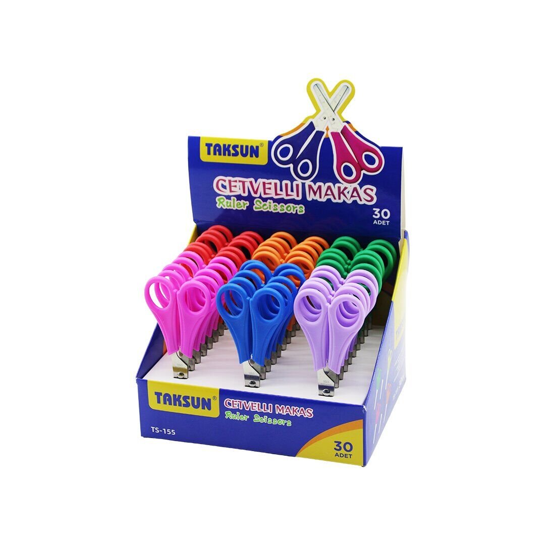 TAKSUN TS-155 26925 PIANO MKS-1001 ( CETVELLİ ) OKUL KIRTASİYE MAKASI RENKLİ*30X12