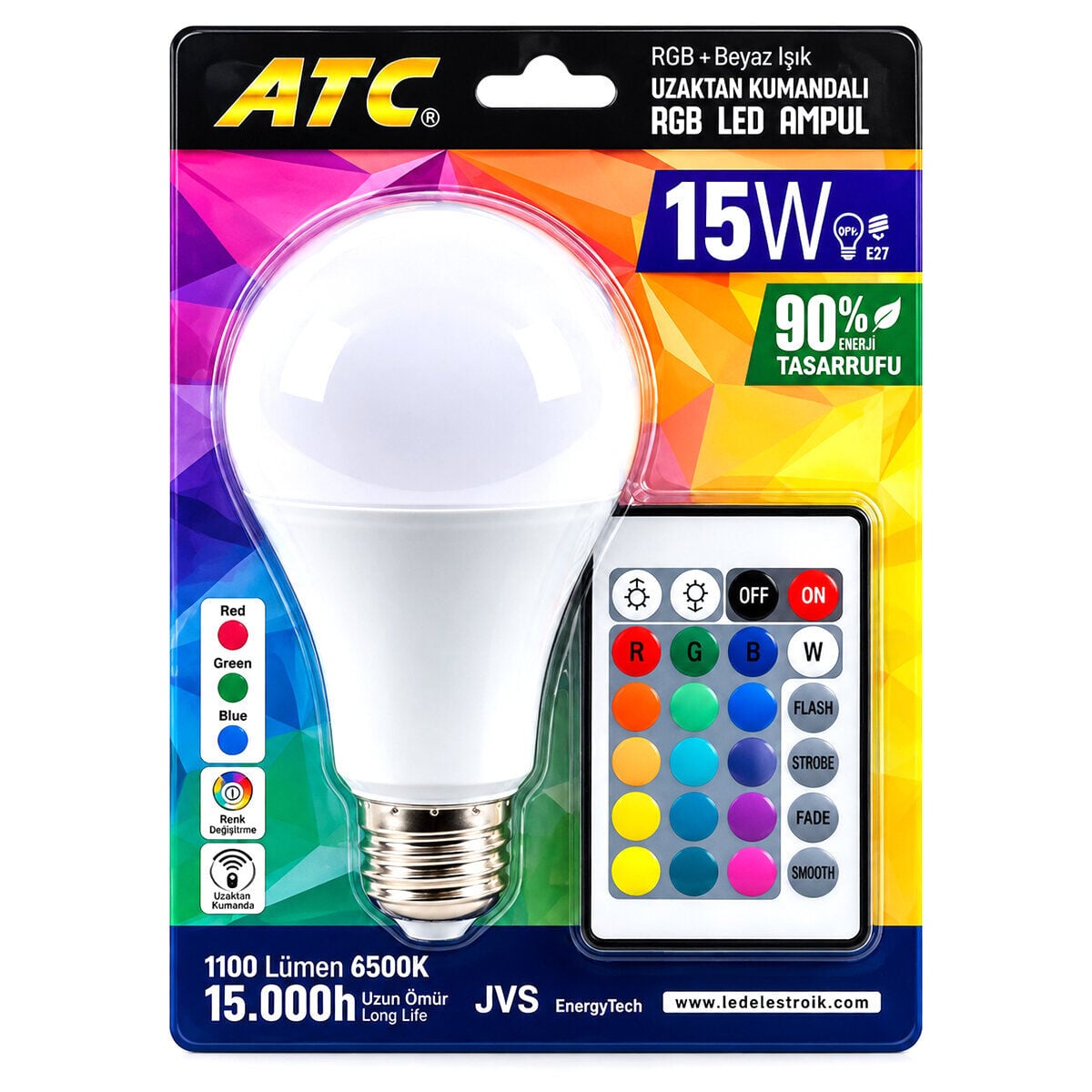 ATC ( KUMANDALI & RGB ) ( 15W=90W & E27 ) LED AMPUL ( 1100LM ) ( 15000 SAAT ÖMÜR )*40