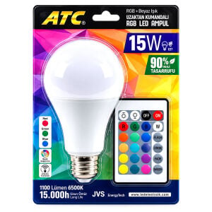 ATC ( KUMANDALI & RGB ) ( 15W=90W & E27 ) LED AMPUL ( 1100LM ) ( 15000 SAAT ÖMÜR )*40