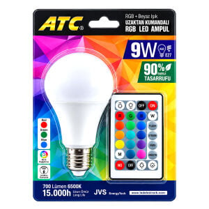 ATC ( KUMANDALI & RGB ) ( 9W=60W & E27 ) LED AMPUL ( 700LM ) ( 15000 SAAT ÖMÜR )*40