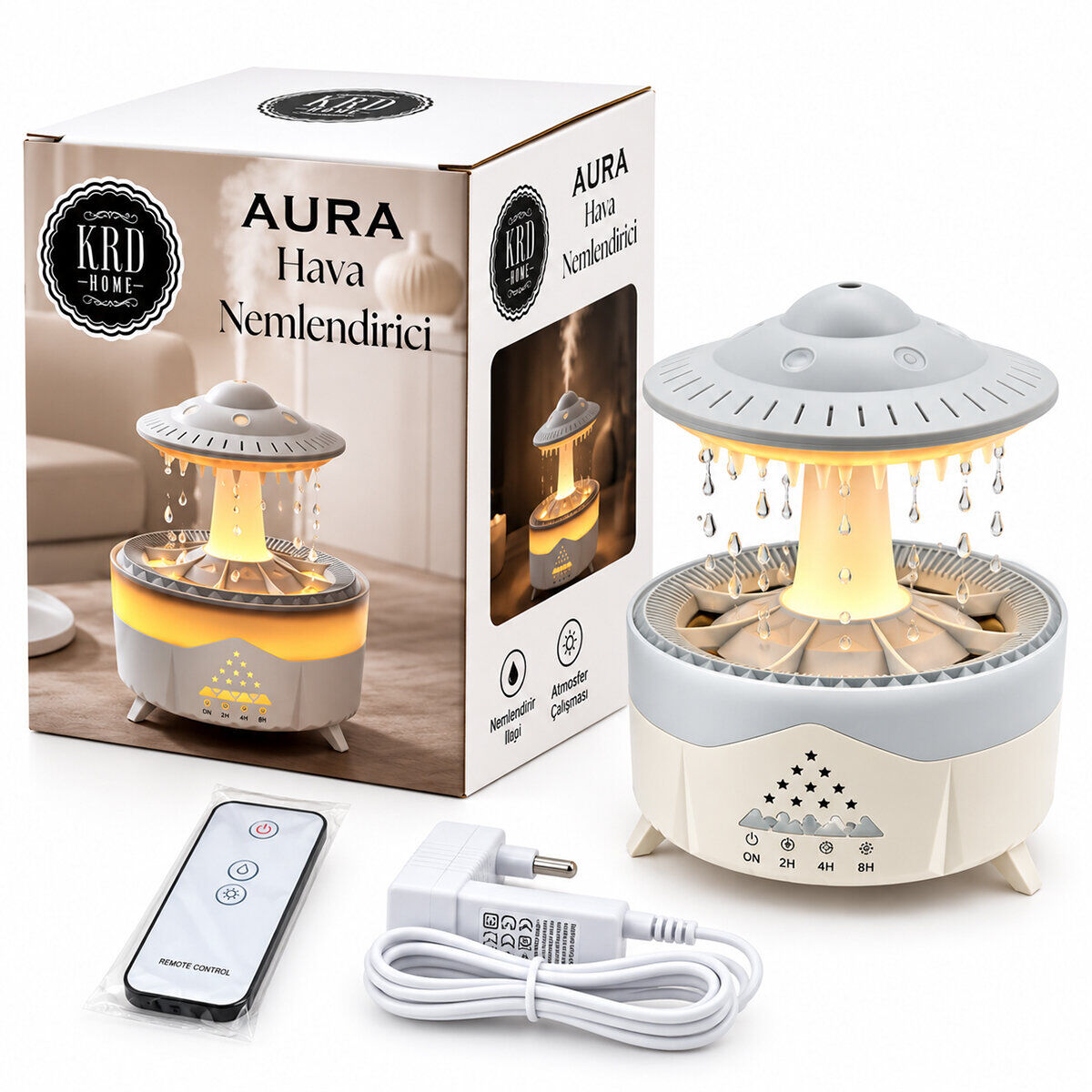 KRD HOME KRD-8779 ( YAĞMUR BULUTU ) ( KUMANDALI ) ( RENKLİ LEDLİ IŞIK ) HAVA NEMLENDİRİCİ ( BUHAR MAKİNE & KOKU GİDERİCİ)*80