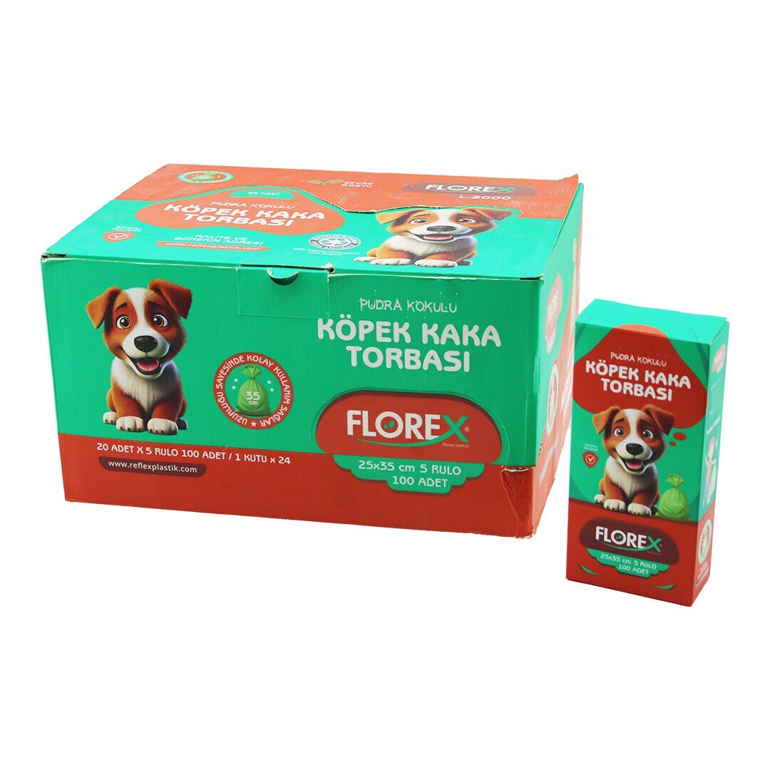 FLOREX L-2000 ( KÖPEK & EVCİL HAYVAN ) ( KAKA TORBASI ) ( 5 RULO X 20PCS = 100 ADET ) ( PUDRA KOKULU ) ( 25X35CM ) ( PET SHOP )*24=K