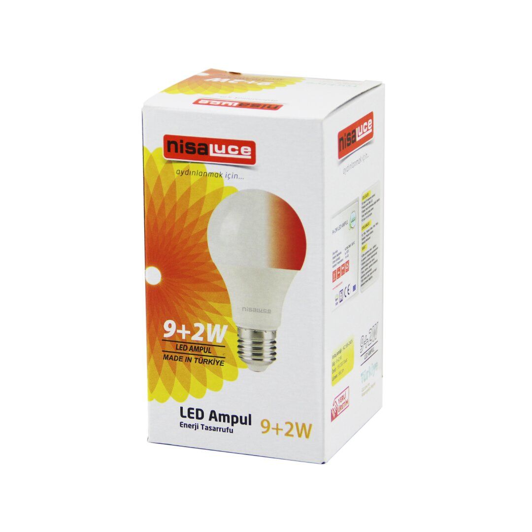 NİSALUCE EAMP-074/BK ( 9+2W E27 ) ( BEYAZ-KIRMIZI ) LED AMPUL*10X10