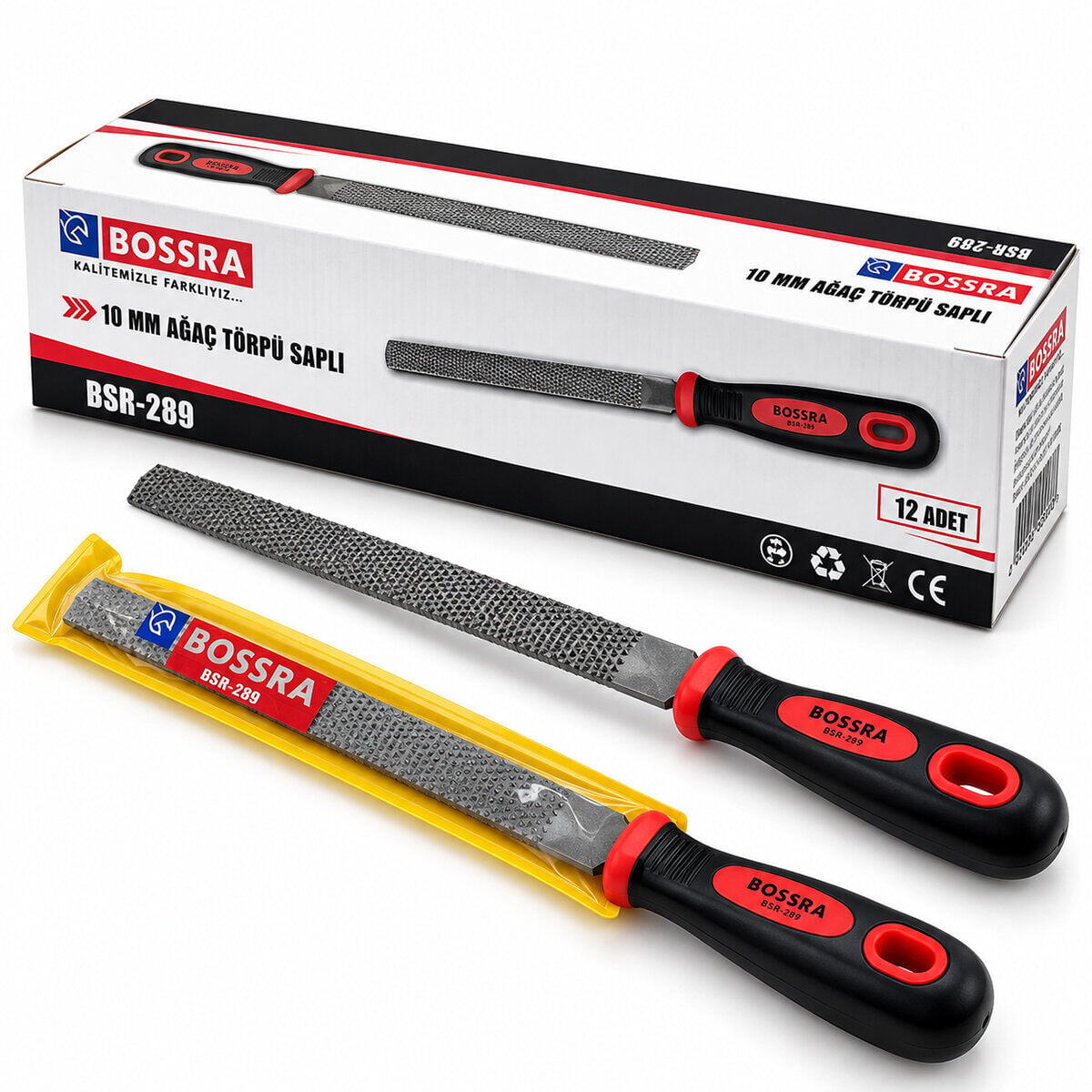 BOSSRA BSR-289 ( 10'' İNC ) ( BALIK SIRTI ) AĞAÇ & METAL TÖRPÜSÜ ( METAL EĞE ) ( KAUÇUK PLASTİK SAPLI )*12X10