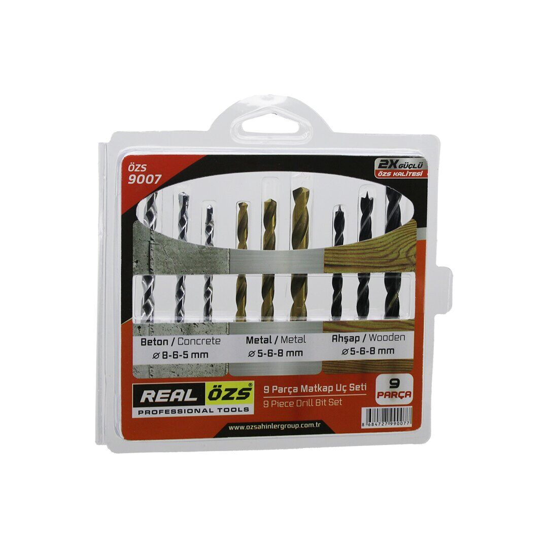 REAL ÖZS-9007 ( 9PCS ) MATKAP UCU SETİ ( BETON &  METAL & AHŞAP & 5-6-8MM )*100