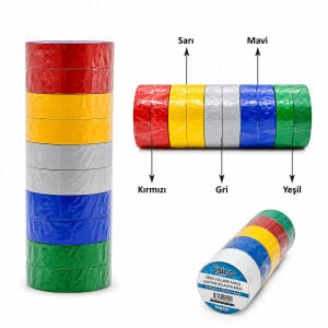 İBİCO İ13-027 ( RENKLİ ) İZOLASYON ELEKTRİK BANTI ( 0.15MMX18MM ) ( 6YDS ) ( MAVİ & SARI & KIRMIZI & BEYAZ & YEŞİL ) ( BANDI )*10X50