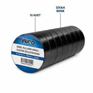 İBİCO İ13-028 ( SİYAH ) İZOLASYON ELEKTRİK BANTI ( 0.15MM X 18MM ) ( 6YDS ) ( BANDI )*10X50