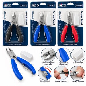 İBİCO İ15-070 ( LUX ) METAL ( TIRNAK ET PENSİ ) PEDİKÜR MANİKÜR MAKASI ( PLASTİK KORUMA BAŞLIK & PLASTİK SAP ) ( PENSE MODELİ )*12X50