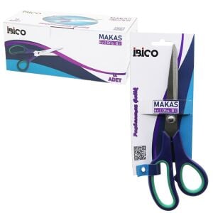 İBİCO İ20-016 İ120-016 ( 8 ½'' & 21.5CM ) ( BÜYÜK ) EV & OFİS MAKAS ( PASLANMAZ ÇELİK ) ( YEŞİL & LACİVERT KAUÇUK KAPLI ERGONOMİK SAP )*12X20