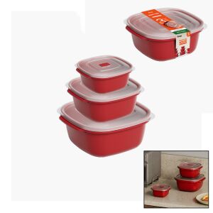 DÜNYA 31256-854 ( 3 PCS ) KIRMIZI KARE SAKLAMA KABI SETİ ( 550-1100-2200ML )*12