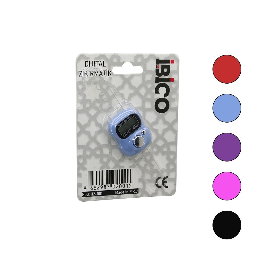 İBİCO İ12-001 ( ZİKİRMATİK DİJİTAL ) PARMAK SAYAÇI ( MİX RENKLİ SAYAÇ ) ( ŞEFFAF PLASTİK KORDON )*100X10