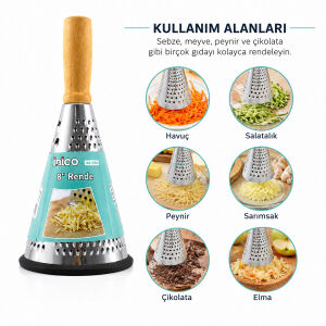 İBİCO İ22-050 ( 8'' ) ( HUNİ MODEL & 3-BÖLÜM ) ( AHŞAP & BAMBU SAPLI ) ( ÇELİK METAL ) RENDE ( SİLİKON KAPLAMA TABAN )*72
