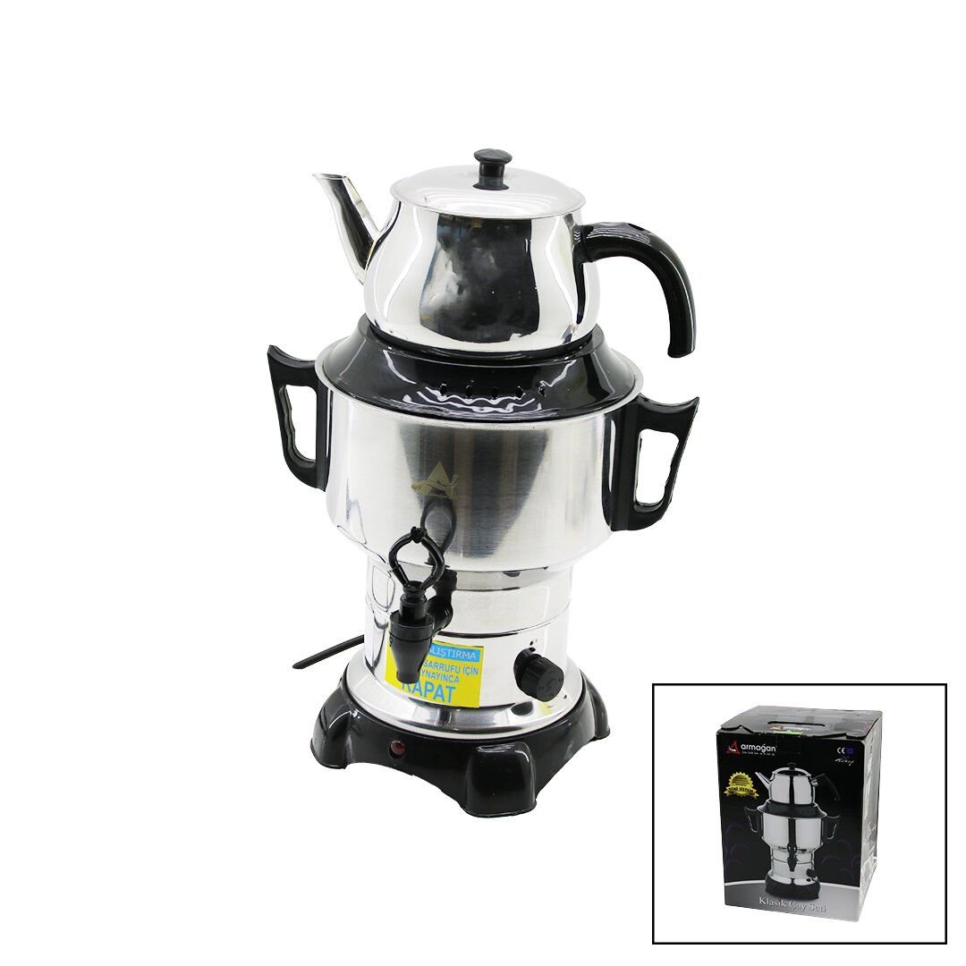 ARMAĞAN AKS-1001 ( KLASİK ÇAY SETİ= DEMLİK & SU KAZANI ) ELEKTRİKLİ SEMAVER ( 3.5LT & TEK MUSLUK ) ( 1100W ) ( 5A ) ( GİZLİ REZİSTANS )*4