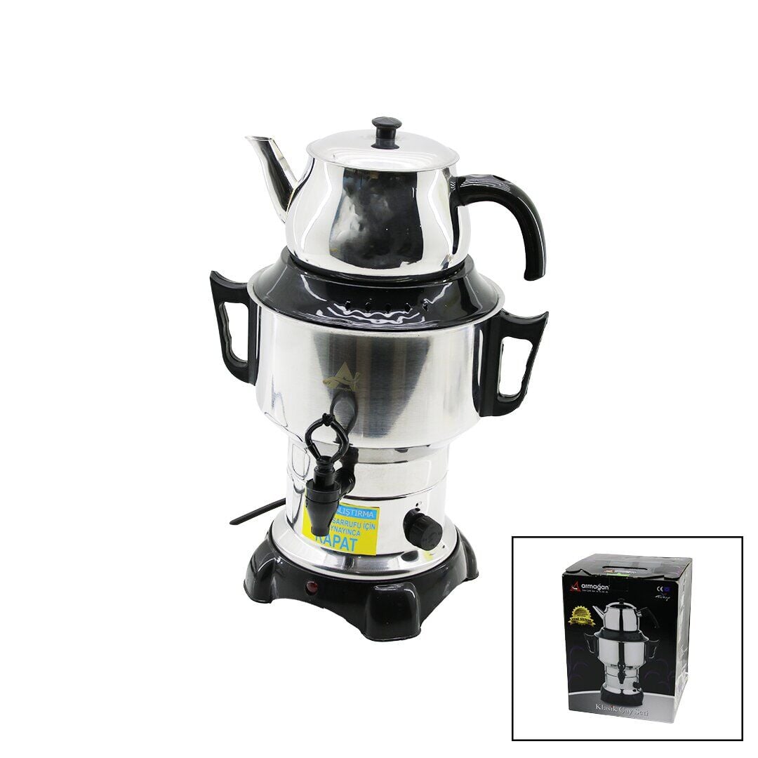 ARMAĞAN AKS-1001 4.5LT (3.5LT+1LT) ( TEK MUSLUK ) ( KLASİK ÇAY SETİ= DEMLİK & SU KAZANI ) ELEKTRİKLİ SEMAVER ( 1100W ) ( 5A ) ( GİZLİ REZİSTANS )*4