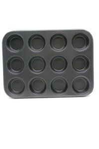 ENFA RA-124 ( 12 GÖZLÜ ) ( METAL & SİYAH ) ( DÜZ ) MUFFIN KALIP*60