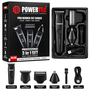 POWERTEC TR-375 ( 3İN1 ) GÜNLÜK SAKAL & ENSE & BURUN KIL TRAŞ MAKİNE*40