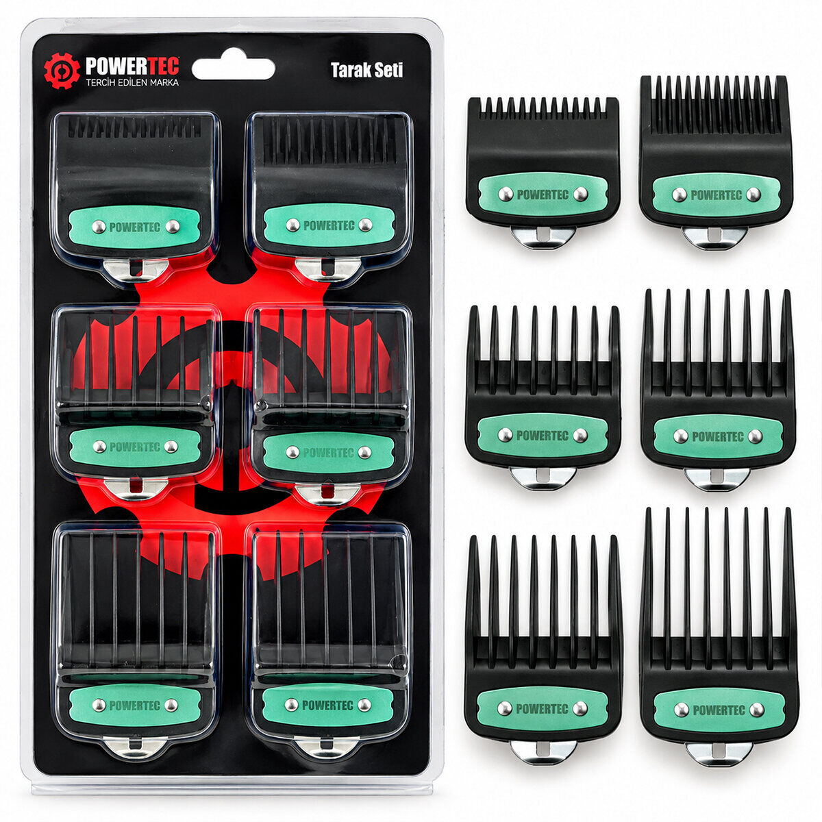 POWERTEC ( 6PCS ) MAKİNE TARAK SET ( SİYAH KLİPSİ )*100