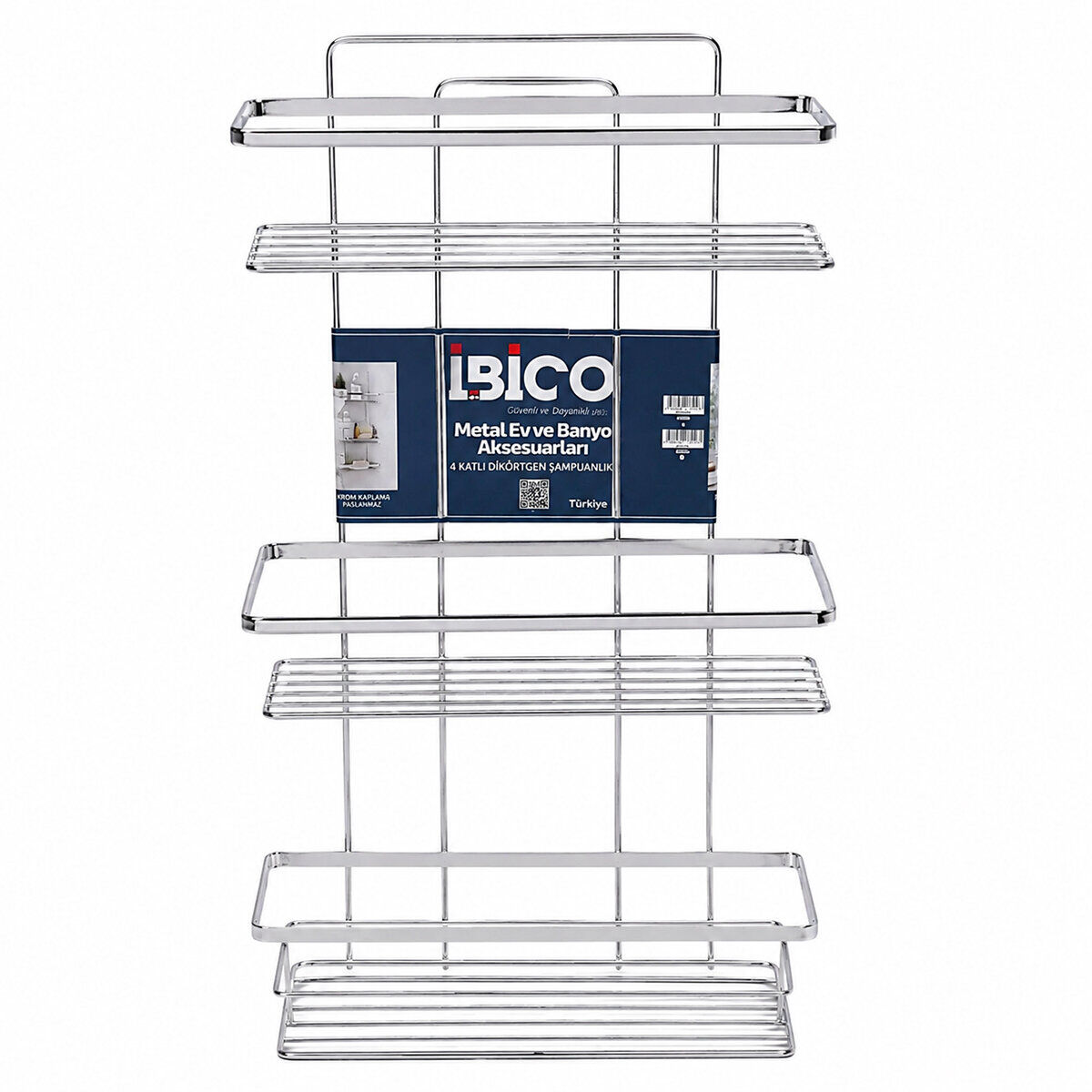 İBİCO K13-104 ( LAMALI ) ( 3 KATLI & DİKDÖRTGEN ) ( KROM ) ( METAL ) BANYO KÖŞELİK & DUŞKABİN RAF & ŞAMPUANLIK*12=K