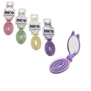 İBİCO İ15-033 ( OVAL ) ( KULAKLI ) ( KATLANIR ) ( ÇOCUK ) AYNALI TARAK = DELİKLİ ( RENKLİ PLASTİK ) ( 2X9=18CM )*48X10