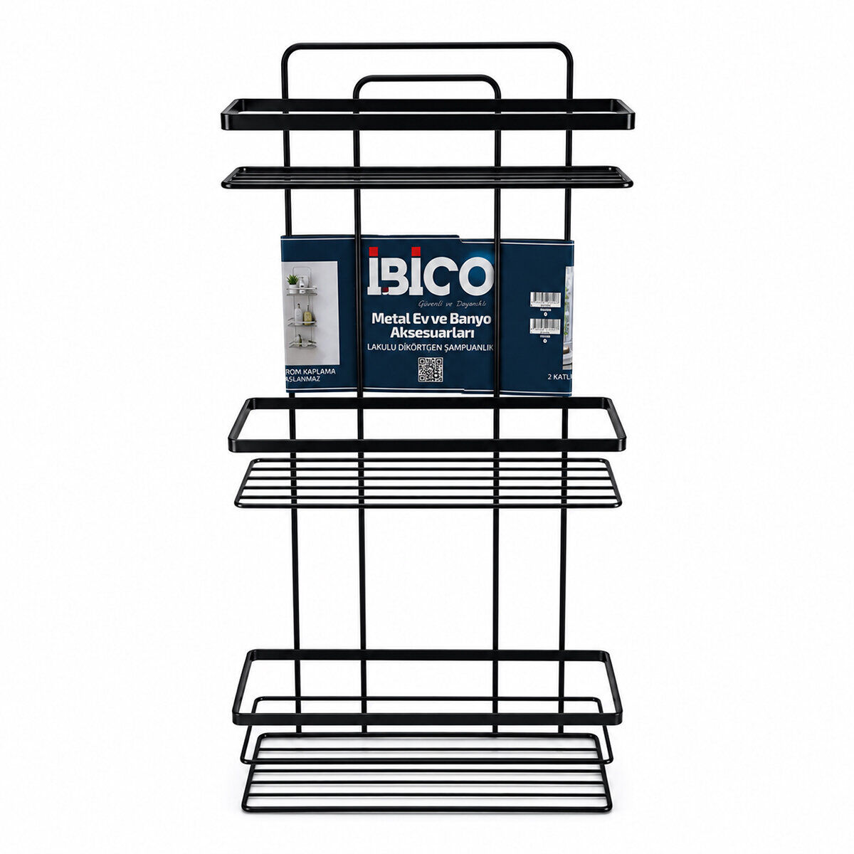 İBİCO K13-105 ( LAMALI ) ( 3 KATLI & DİKDÖRTGEN ) ( SİYAH ) ( METAL ) BANYO KÖŞELİK & DUŞKABİN RAF & ŞAMPUANLIK*12
