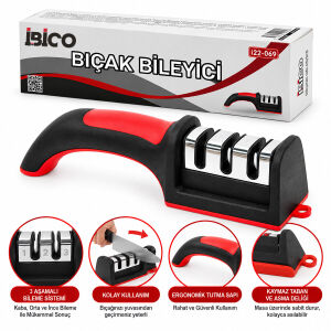 İBİCO İ22-069 BIÇAK BİLEYİCİ BİLEME ( 3 BOĞUMLU=KROM KAPLAMA ) ( RENKLİ PLASTİK GÖVDE & SAP ) ( KUTULU AMBALAJ )*144