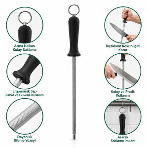 İBİCO İ22-072 ( YUVARLAK & İNCE ) MASAT & BIÇAK BİLEME ( METAL ASMA HALKALI ) ( MASAT: 20CM + SAP: 10CM= 30CM )*200