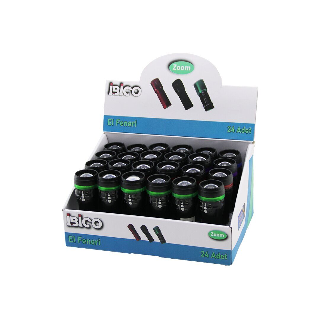 İBİCO İ10-004 ( ZOOMLU ) (MİNİ =9.3CM-10.2CM & ÇAP:2.8CM ) ( PİLLİ ) EL FENERİ (METAL KASA & PLS.ÖN KAPAK) (İP ASKILIKLI)*24X10