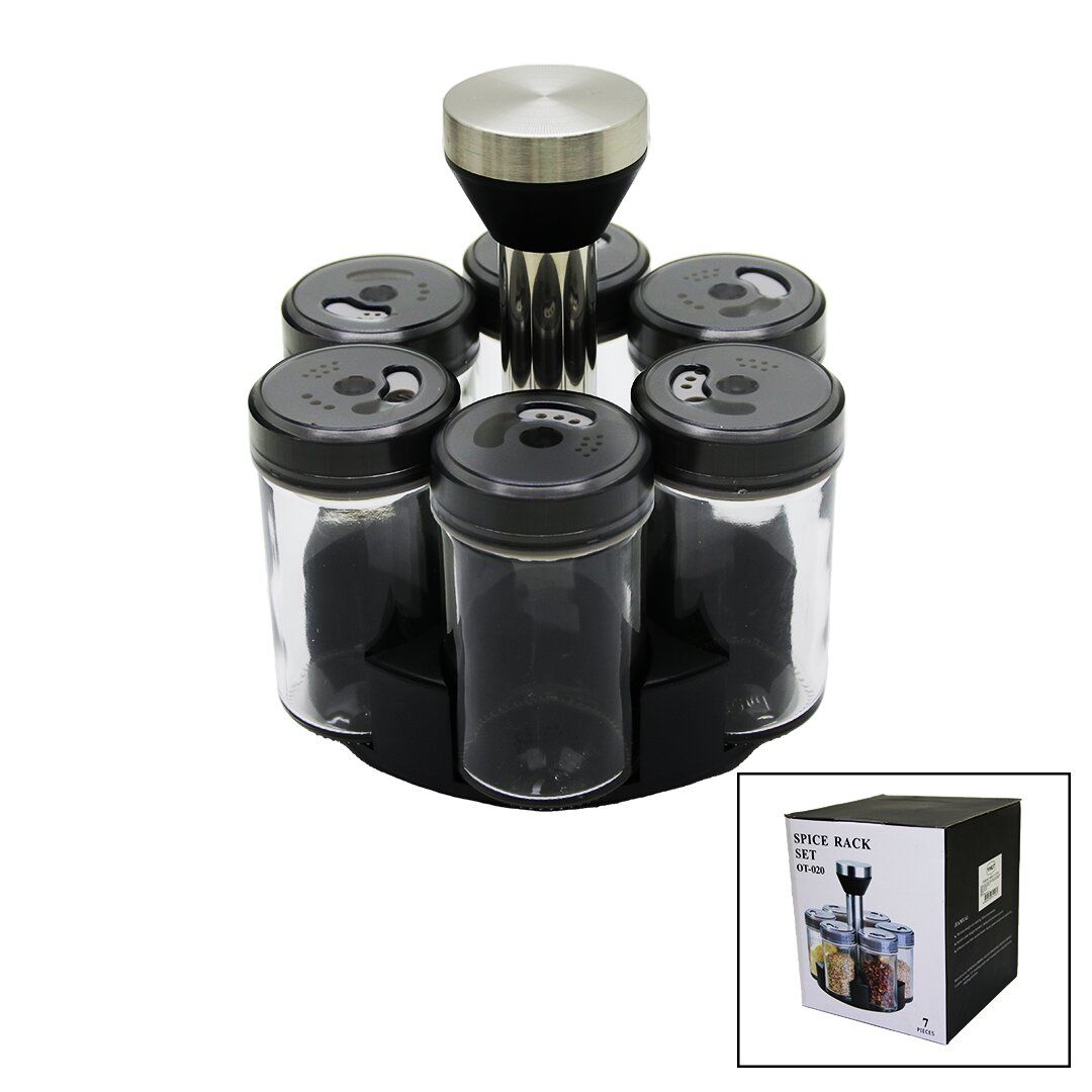 SPICE RACK OT-020 YAKUT-10754 ( 6PCS ) ( YUVARLAK CAM ) ( PLASTİK KAPAK ) TUZLUK & BAHARATLIK (180ML)(+1 DÖNER STANDLI=7PCS)*24