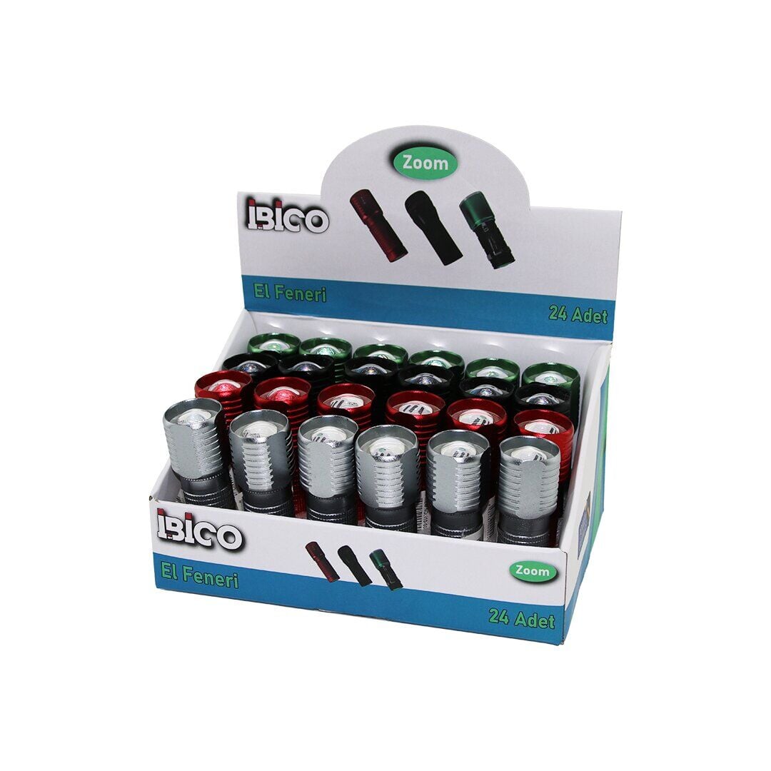 İBİCO İ10-005 ( ZOOMLU ) ( MİNİ BOY= 9.2CM--10CM & ÇAP: 3CM ) ( PİLLİ ) EL FENERİ ( METAL RENKLİ KASA ) (İP ASKILIKLI)*24X10