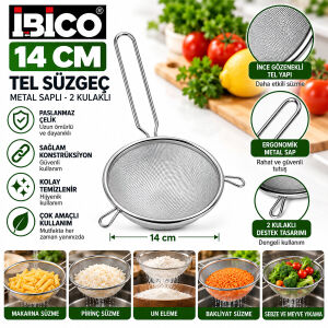 İBİCO İ22-299 ( 14CM ) ( METAL SAPLI ) ( 2 KULAKLI  ) TEL SÜZGEÇ ( SAP: 15CM )*12X20