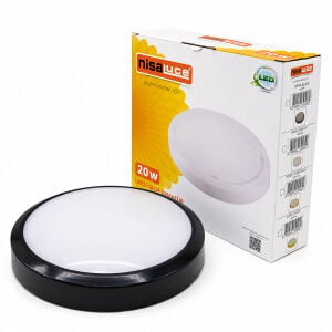 NİSALUCE E1212/S (20W) (SİYAH METAL KASA) (SIVA ÜSTÜ) (YUVARLAK) LEDLİ GLOP ARMATÜR (IP20) (6500K & 1800Lm)*24