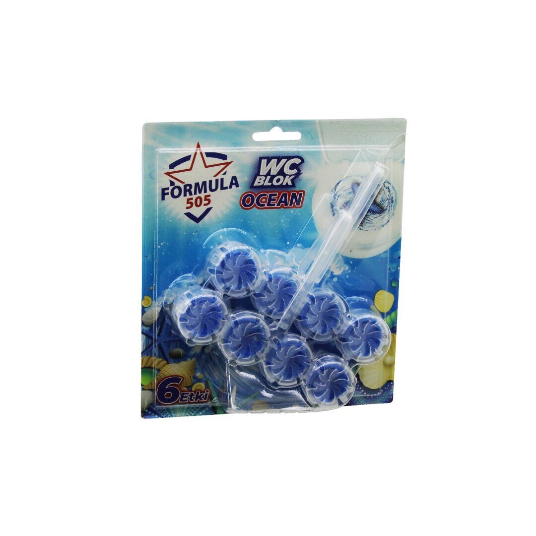 FORMULA 505 (OCEAN) (4LÜ X 2PCS) (WC BLOK) (6ETKİ=KİREÇ ÖNLEYİCİ& HOŞ KOKU& KİR GİDER& KÖPÜK& PARLAKLIK) (4 HAFTA) (100GR)*12=K