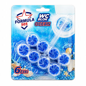 FORMULA 505 (OCEAN) (4LÜ X 2PCS) (WC BLOK) (6ETKİ=KİREÇ ÖNLEYİCİ& HOŞ KOKU& KİR GİDER& KÖPÜK& PARLAKLIK) (4 HAFTA) (100GR)*12=K
