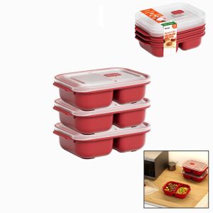 DÜNYA 31245-854 ( 3 PCS ) KIRMIZI BÖLME DİKDÖRTGEN SAKLAMA KABI SETİ ( 1200ML )*12