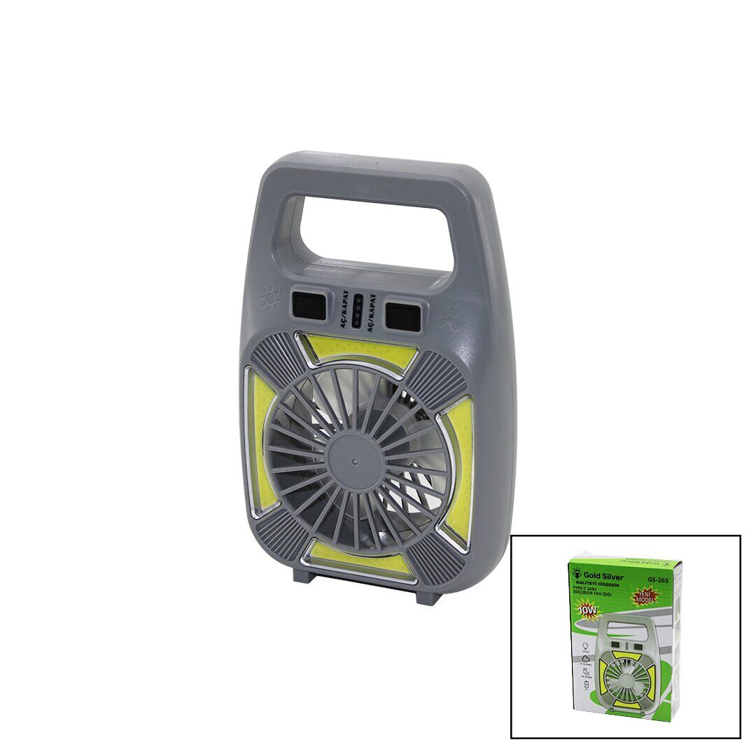 GOLD SİLVER GS-265 (2İN1=MİNİ FAN & FENER) (USB ŞARJ) (2 KADEME HIZ) (LAMBA=4 FONKSİYON & 10W) (SU GEÇİRMEZ)(TAŞIMA KULP) MİNİ VANTİLATÖR*80